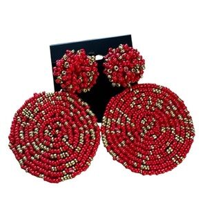 RED & GOLD BEADED DOUBLE DISC EARRING